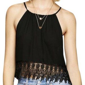 Urban cropped tank with lace fringe